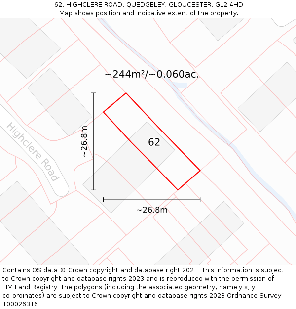 62, HIGHCLERE ROAD, QUEDGELEY, GLOUCESTER, GL2 4HD: Plot and title map