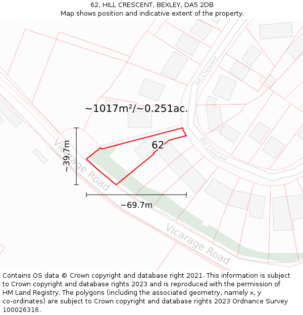 62, HILL CRESCENT, BEXLEY, DA5 2DB: Plot and title map
