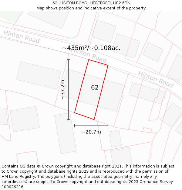 62, HINTON ROAD, HEREFORD, HR2 6BN: Plot and title map