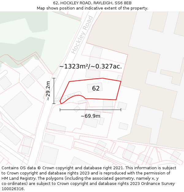 62, HOCKLEY ROAD, RAYLEIGH, SS6 8EB: Plot and title map