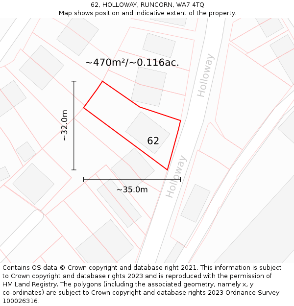 62, HOLLOWAY, RUNCORN, WA7 4TQ: Plot and title map