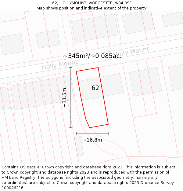 62, HOLLYMOUNT, WORCESTER, WR4 9SF: Plot and title map