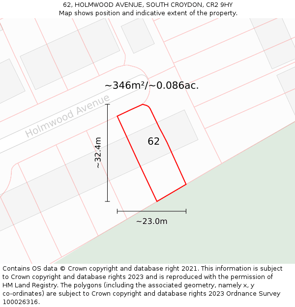 62, HOLMWOOD AVENUE, SOUTH CROYDON, CR2 9HY: Plot and title map