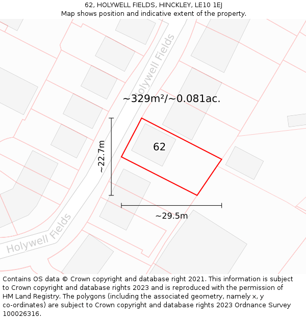 62, HOLYWELL FIELDS, HINCKLEY, LE10 1EJ: Plot and title map