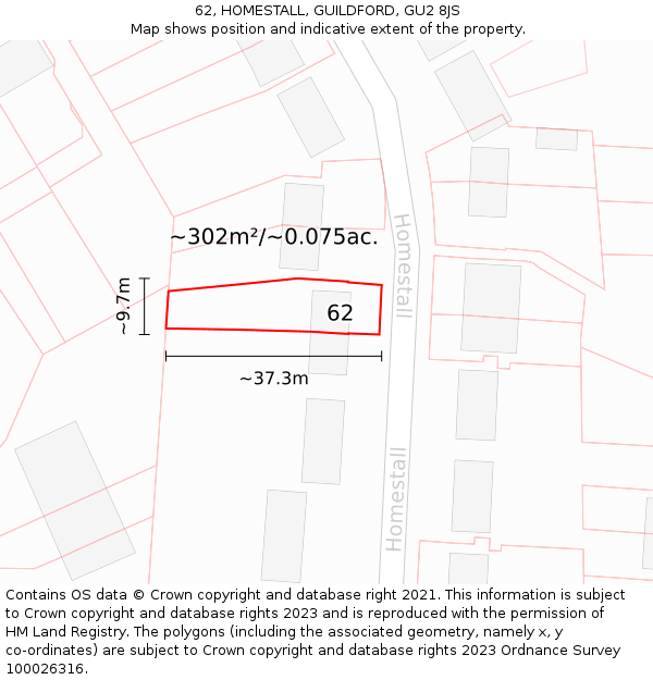 62, HOMESTALL, GUILDFORD, GU2 8JS: Plot and title map