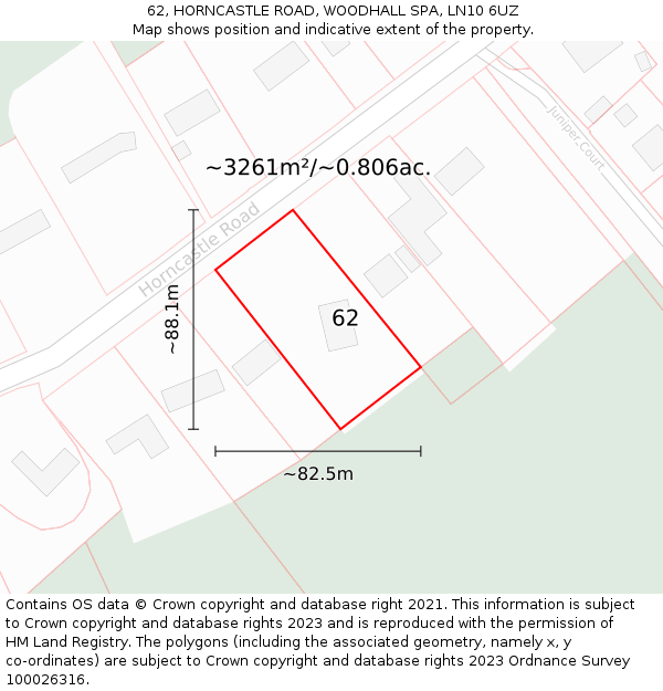 62, HORNCASTLE ROAD, WOODHALL SPA, LN10 6UZ: Plot and title map