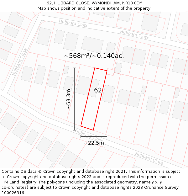 62, HUBBARD CLOSE, WYMONDHAM, NR18 0DY: Plot and title map