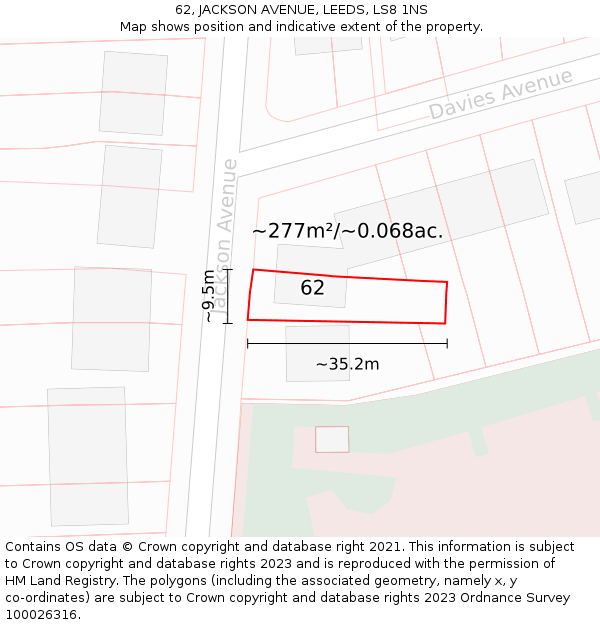 62, JACKSON AVENUE, LEEDS, LS8 1NS: Plot and title map