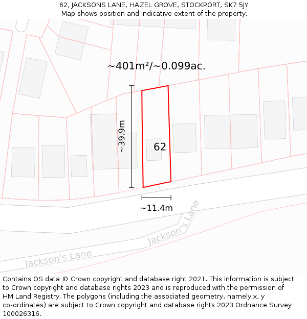 62, JACKSONS LANE, HAZEL GROVE, STOCKPORT, SK7 5JY: Plot and title map