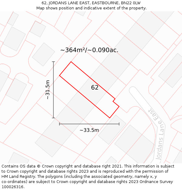 62, JORDANS LANE EAST, EASTBOURNE, BN22 0LW: Plot and title map