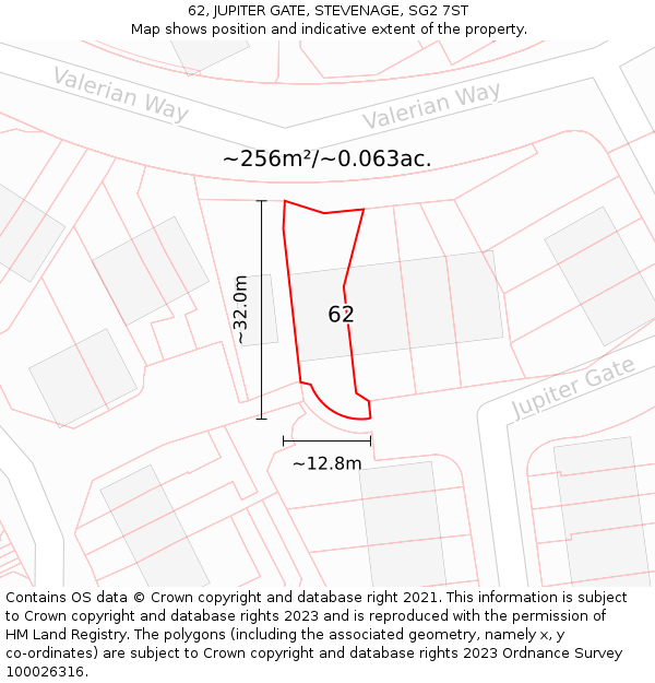 62, JUPITER GATE, STEVENAGE, SG2 7ST: Plot and title map