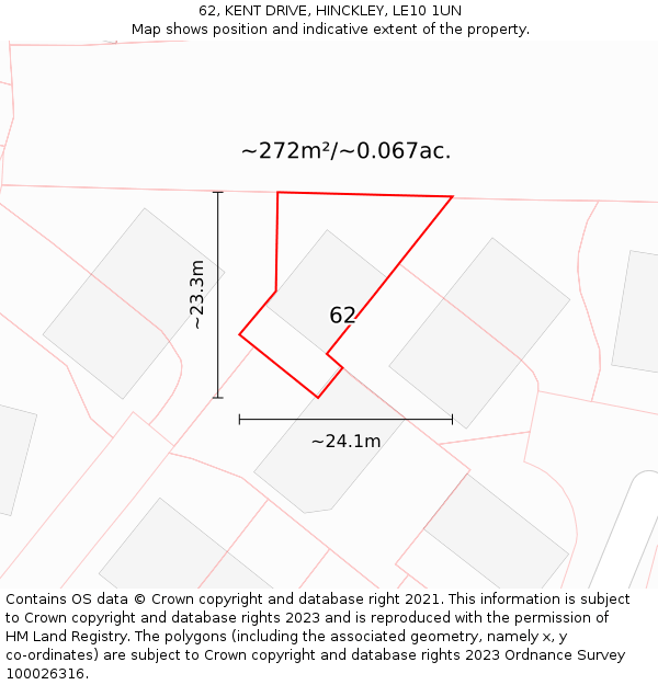 62, KENT DRIVE, HINCKLEY, LE10 1UN: Plot and title map