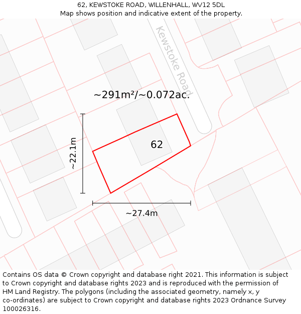 62, KEWSTOKE ROAD, WILLENHALL, WV12 5DL: Plot and title map