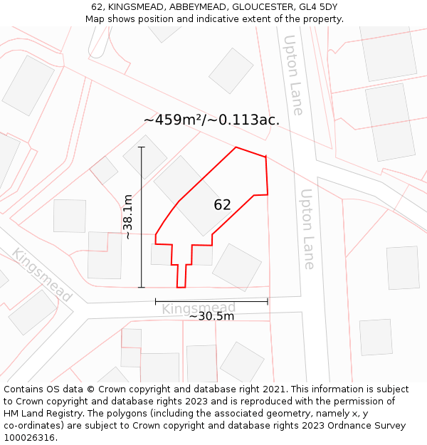 62, KINGSMEAD, ABBEYMEAD, GLOUCESTER, GL4 5DY: Plot and title map
