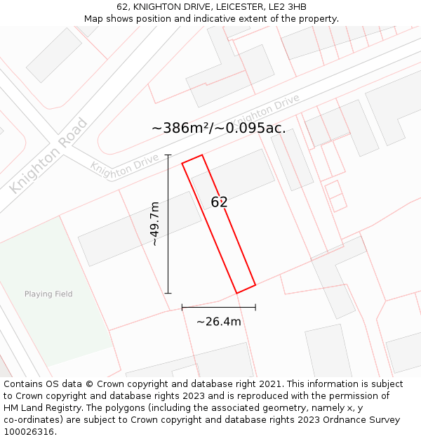 62, KNIGHTON DRIVE, LEICESTER, LE2 3HB: Plot and title map