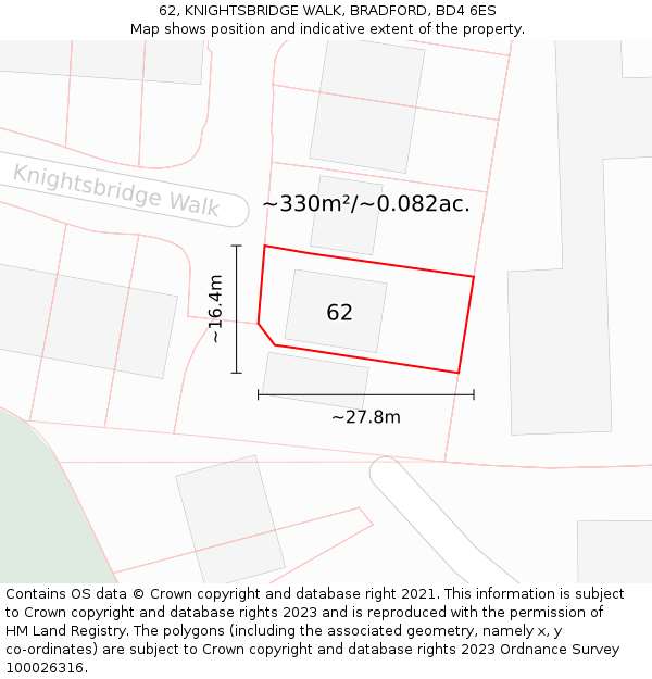 62, KNIGHTSBRIDGE WALK, BRADFORD, BD4 6ES: Plot and title map