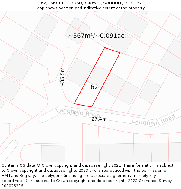 62, LANGFIELD ROAD, KNOWLE, SOLIHULL, B93 9PS: Plot and title map