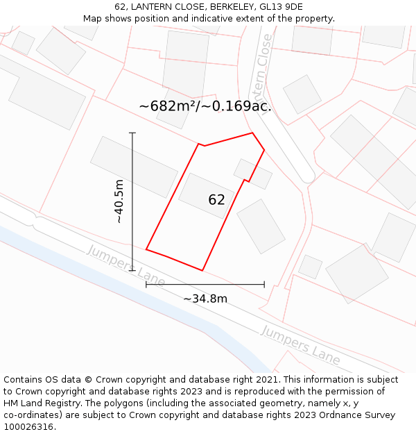 62, LANTERN CLOSE, BERKELEY, GL13 9DE: Plot and title map
