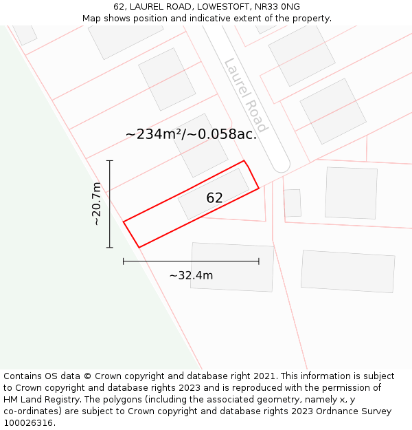 62, LAUREL ROAD, LOWESTOFT, NR33 0NG: Plot and title map