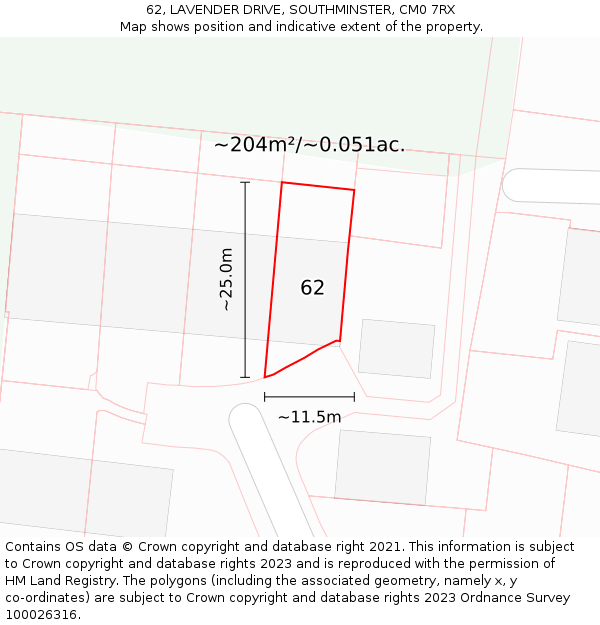 62, LAVENDER DRIVE, SOUTHMINSTER, CM0 7RX: Plot and title map