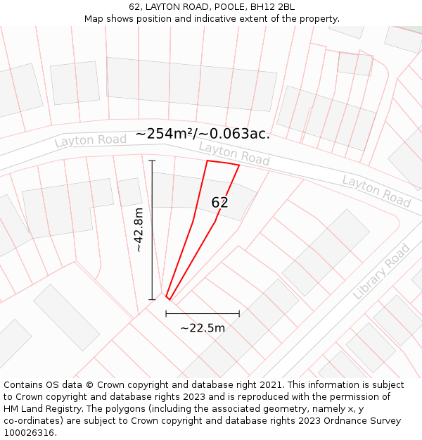 62, LAYTON ROAD, POOLE, BH12 2BL: Plot and title map