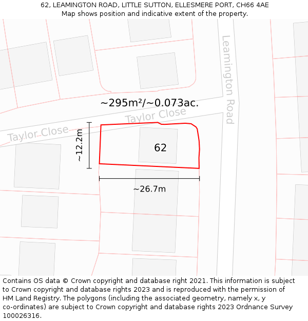 62, LEAMINGTON ROAD, LITTLE SUTTON, ELLESMERE PORT, CH66 4AE: Plot and title map
