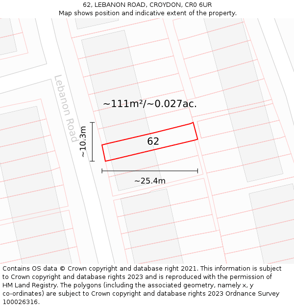 62, LEBANON ROAD, CROYDON, CR0 6UR: Plot and title map