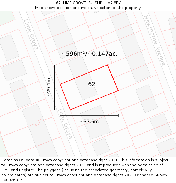 62, LIME GROVE, RUISLIP, HA4 8RY: Plot and title map