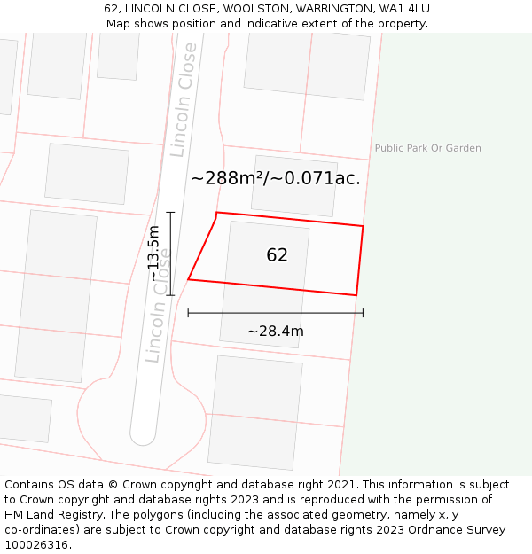 62, LINCOLN CLOSE, WOOLSTON, WARRINGTON, WA1 4LU: Plot and title map