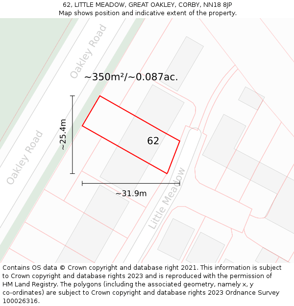 62, LITTLE MEADOW, GREAT OAKLEY, CORBY, NN18 8JP: Plot and title map