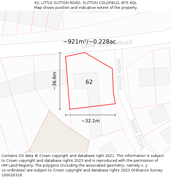 62, LITTLE SUTTON ROAD, SUTTON COLDFIELD, B75 6QL: Plot and title map