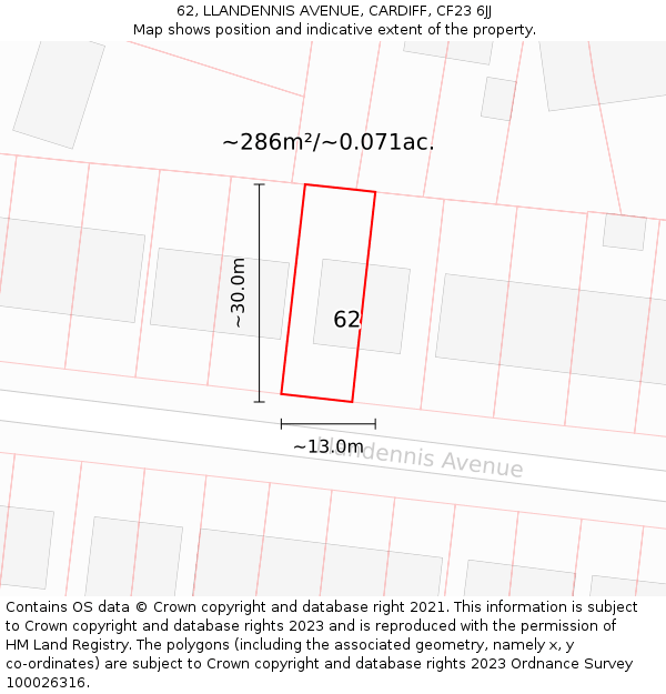 62, LLANDENNIS AVENUE, CARDIFF, CF23 6JJ: Plot and title map