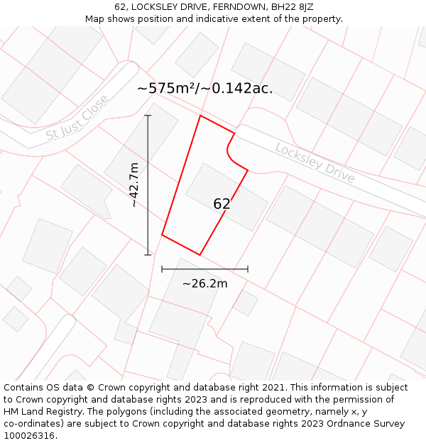 62, LOCKSLEY DRIVE, FERNDOWN, BH22 8JZ: Plot and title map