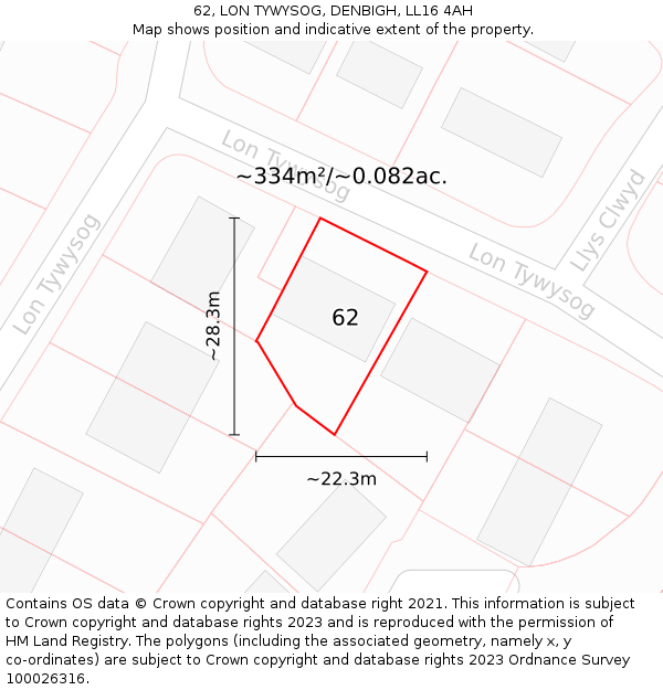 62, LON TYWYSOG, DENBIGH, LL16 4AH: Plot and title map