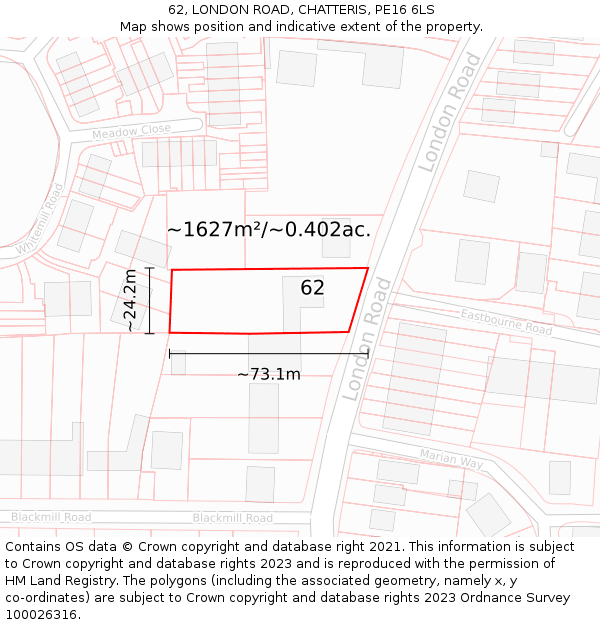 62, LONDON ROAD, CHATTERIS, PE16 6LS: Plot and title map