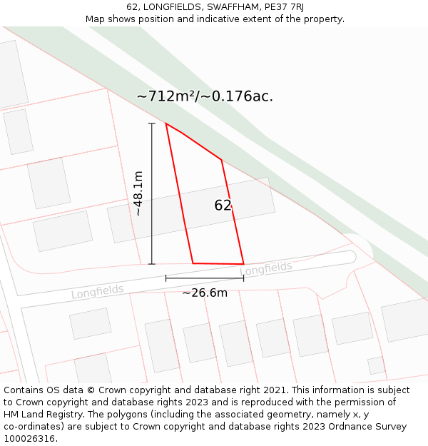 62, LONGFIELDS, SWAFFHAM, PE37 7RJ: Plot and title map