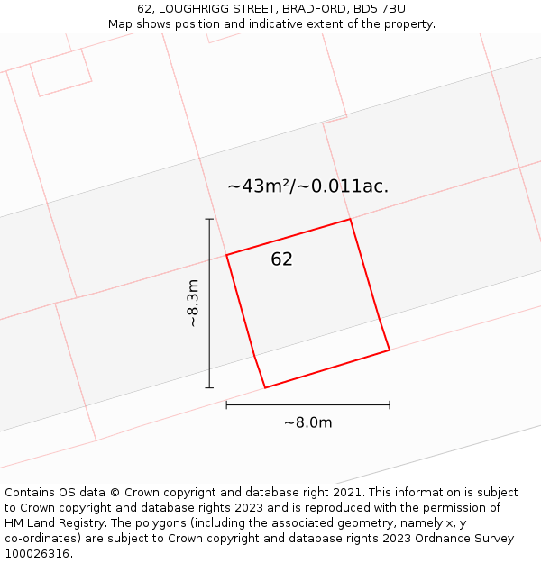 62, LOUGHRIGG STREET, BRADFORD, BD5 7BU: Plot and title map