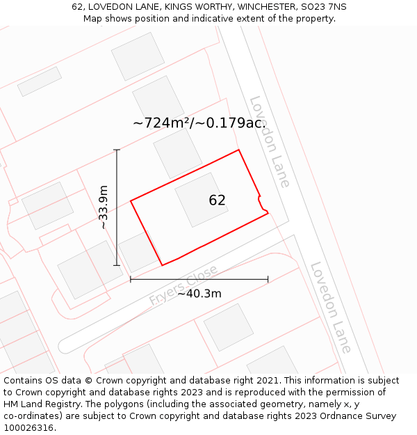 62, LOVEDON LANE, KINGS WORTHY, WINCHESTER, SO23 7NS: Plot and title map