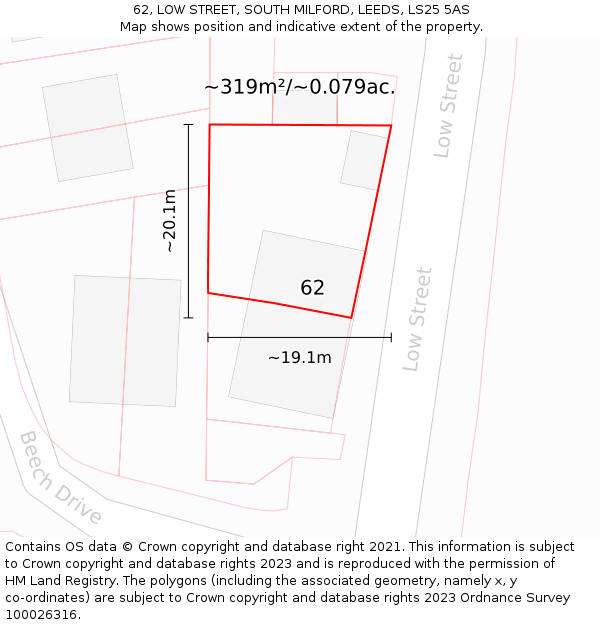 62, LOW STREET, SOUTH MILFORD, LEEDS, LS25 5AS: Plot and title map