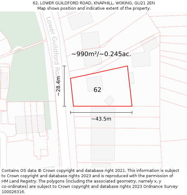 62, LOWER GUILDFORD ROAD, KNAPHILL, WOKING, GU21 2EN: Plot and title map