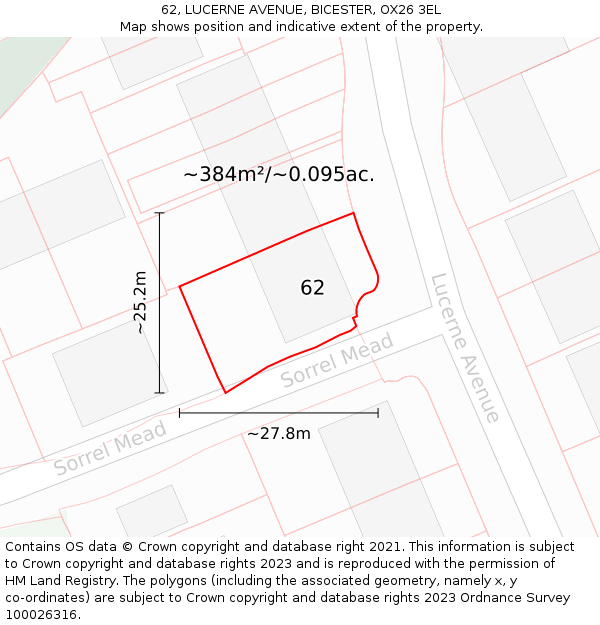 62, LUCERNE AVENUE, BICESTER, OX26 3EL: Plot and title map