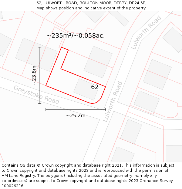 62, LULWORTH ROAD, BOULTON MOOR, DERBY, DE24 5BJ: Plot and title map