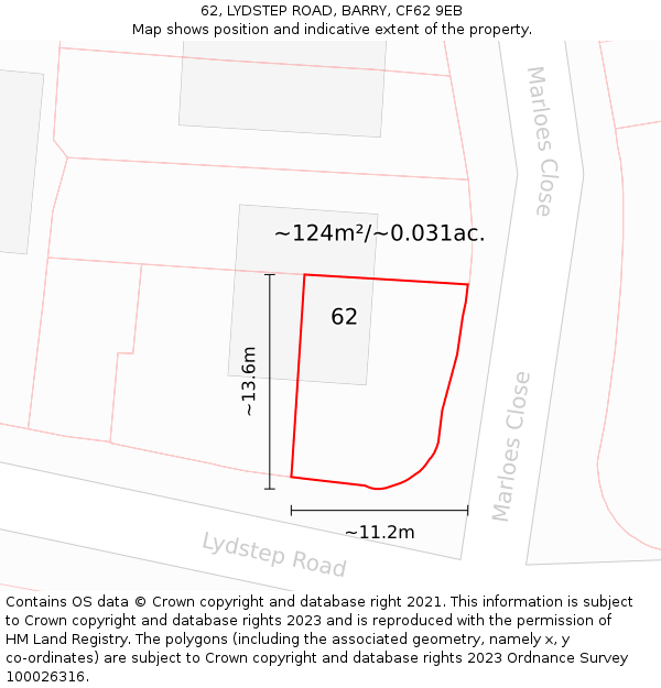 62, LYDSTEP ROAD, BARRY, CF62 9EB: Plot and title map