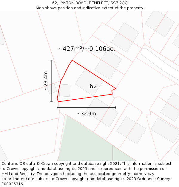 62, LYNTON ROAD, BENFLEET, SS7 2QQ: Plot and title map