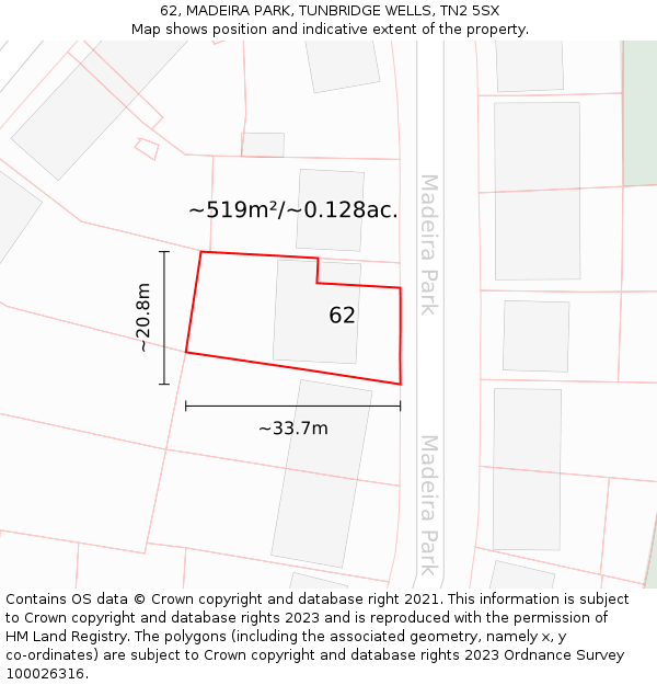 62, MADEIRA PARK, TUNBRIDGE WELLS, TN2 5SX: Plot and title map