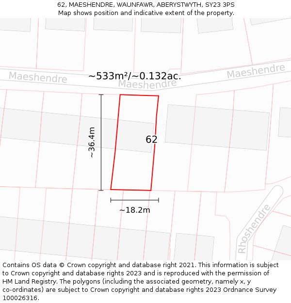 62, MAESHENDRE, WAUNFAWR, ABERYSTWYTH, SY23 3PS: Plot and title map