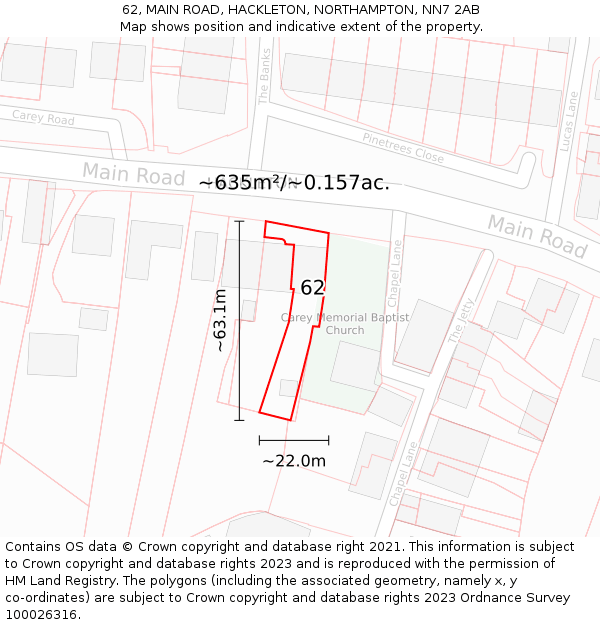 62, MAIN ROAD, HACKLETON, NORTHAMPTON, NN7 2AB: Plot and title map
