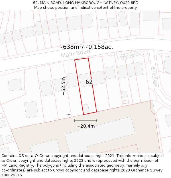 62, MAIN ROAD, LONG HANBOROUGH, WITNEY, OX29 8BD: Plot and title map