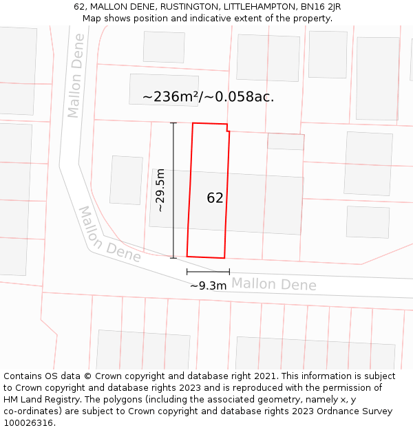 62, MALLON DENE, RUSTINGTON, LITTLEHAMPTON, BN16 2JR: Plot and title map