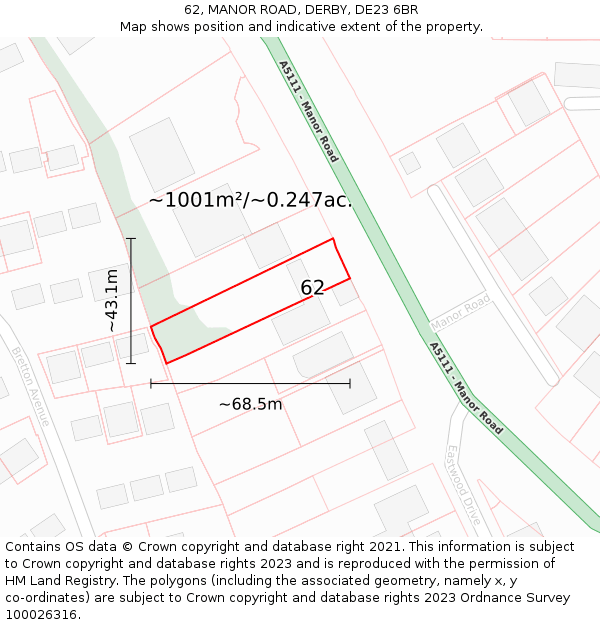 62, MANOR ROAD, DERBY, DE23 6BR: Plot and title map